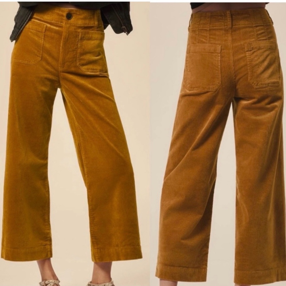 Maeve X Anthropologie Colette Cropped Wide-Leg Corduroy Trousers Bronze Mustard